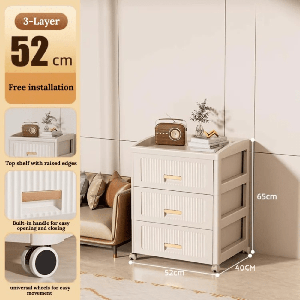 Plastic 3-Layer Drawer Storage Cabinet with Wheels