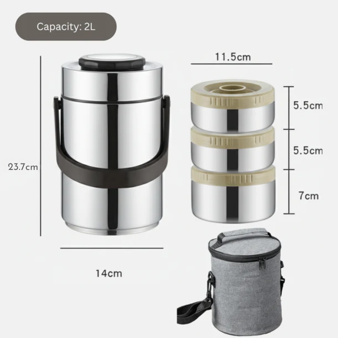 Leakproof 304 Stainless Steel Insulated Lunch Box with Bag (2L)
