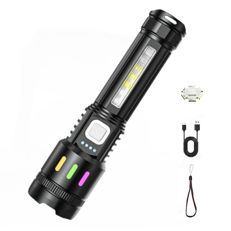 💎 Multifunctional Zoom LED Flashlight with Power Display – 500m Range, USB-C & 4 Lighting Modes