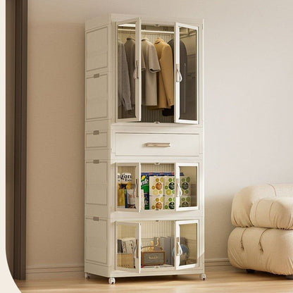 Foldable Storage Wardrobe with 2 Cabinets & 1 Drawer
