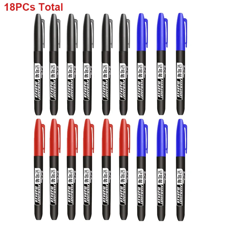 6PCs/Set Permanent Marker Pen Fine Point Waterproof Markers Thin Nib Crude Nib Black Blue Red Ink 1.5mm Fine Color Marker Pens