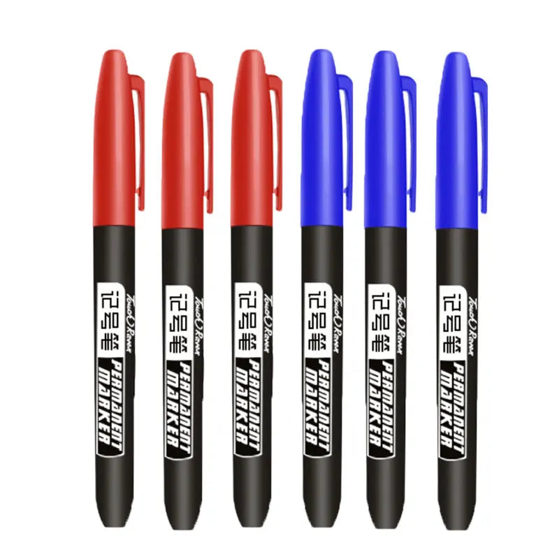 6PCs/Set Permanent Marker Pen Fine Point Waterproof Markers Thin Nib Crude Nib Black Blue Red Ink 1.5mm Fine Color Marker Pens