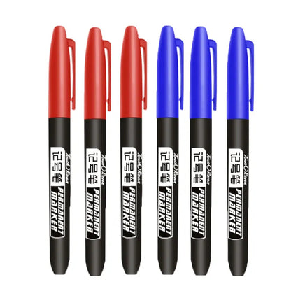 6PCs/Set Permanent Marker Pen Fine Point Waterproof Markers Thin Nib Crude Nib Black Blue Red Ink 1.5mm Fine Color Marker Pens