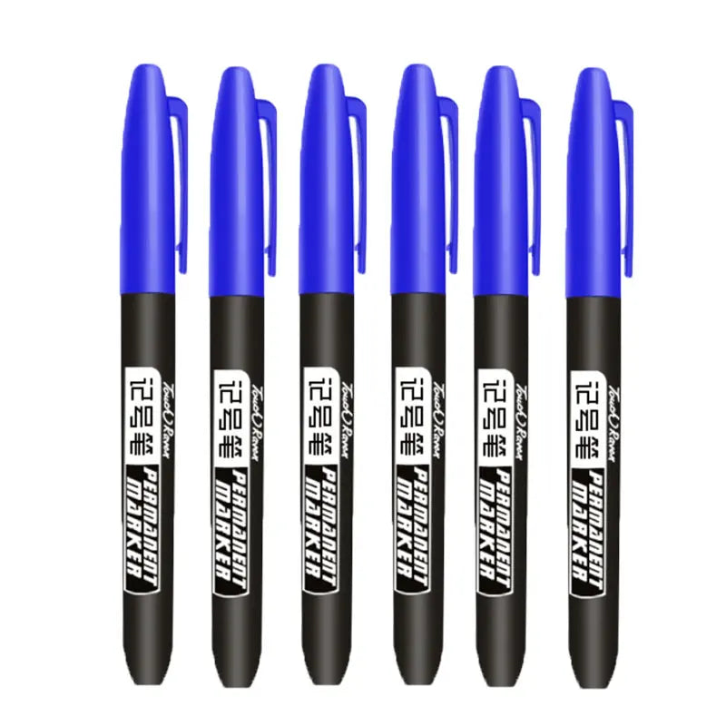 6PCs/Set Permanent Marker Pen Fine Point Waterproof Markers Thin Nib Crude Nib Black Blue Red Ink 1.5mm Fine Color Marker Pens