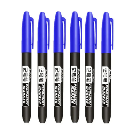 6PCs/Set Permanent Marker Pen Fine Point Waterproof Markers Thin Nib Crude Nib Black Blue Red Ink 1.5mm Fine Color Marker Pens