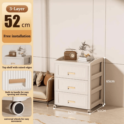 Plastic 3-Layer Drawer Storage Cabinet with Wheels
