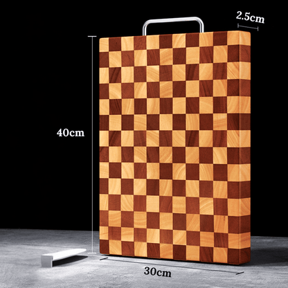 Double-Sided Rubber Wood Cutting Board with Chess Grid Design (40 cm)