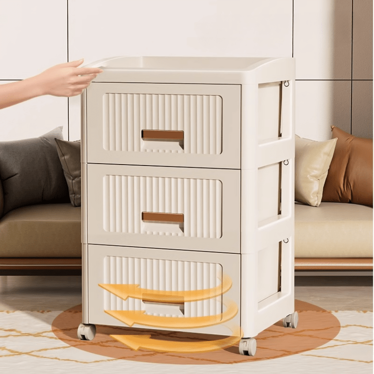Plastic 3-Layer Drawer Storage Cabinet with Wheels