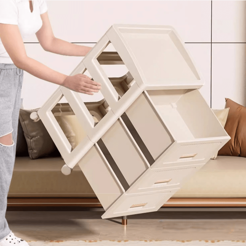 Plastic 3-Layer Drawer Storage Cabinet with Wheels