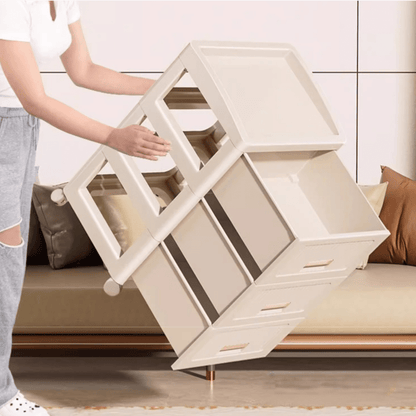 Plastic 3-Layer Drawer Storage Cabinet with Wheels