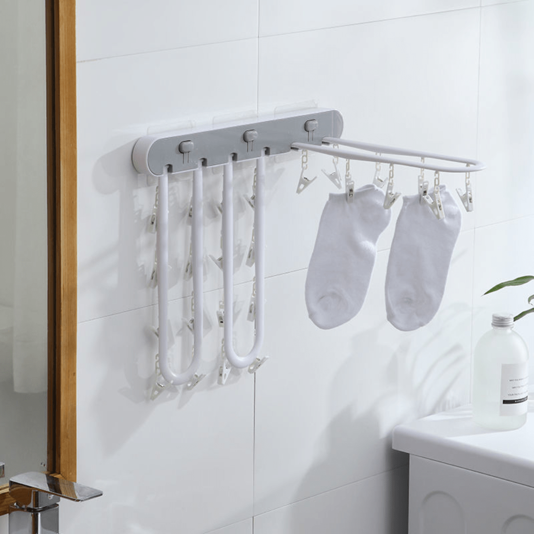 Multi-Purpose Wall Mounted Foldable Drying Hanger with 24 Clips