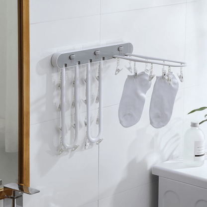Multi-Purpose Wall Mounted Foldable Drying Hanger with 24 Clips