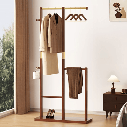 Multifunctional Solid Wood Floor Standing Coat Rack Organizer
