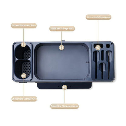 Multi-Functional Stainless Steel Kitchen Rack with Chopstick & Spice Holders