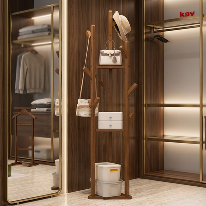 Multi-Functional Bamboo Floor Standing Clothes Rack With Shelves