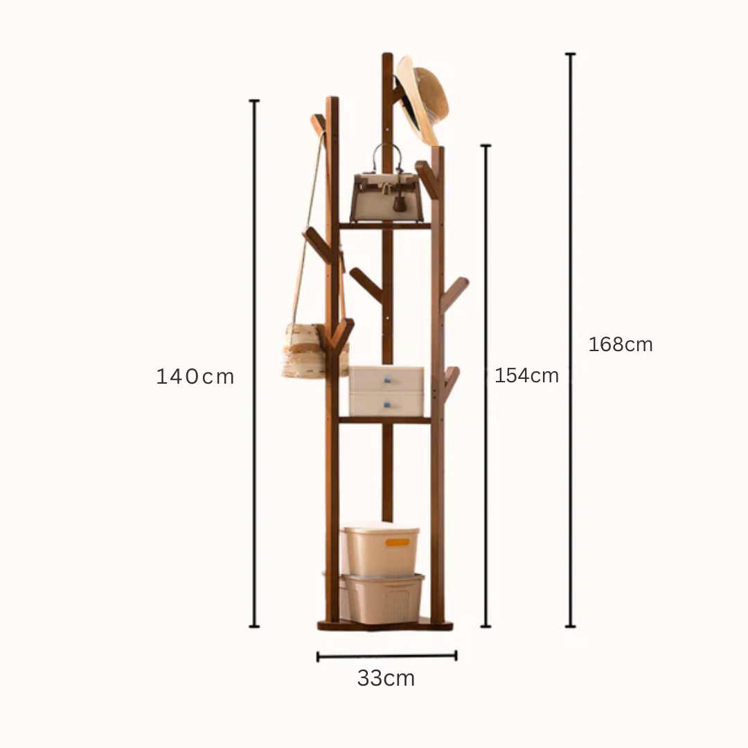 Multi-Functional Bamboo Floor Standing Clothes Rack With Shelves