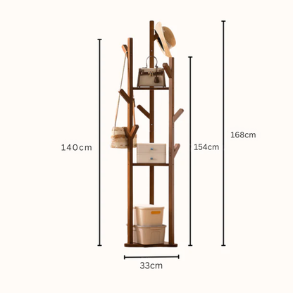 Multi-Functional Bamboo Floor Standing Clothes Rack With Shelves