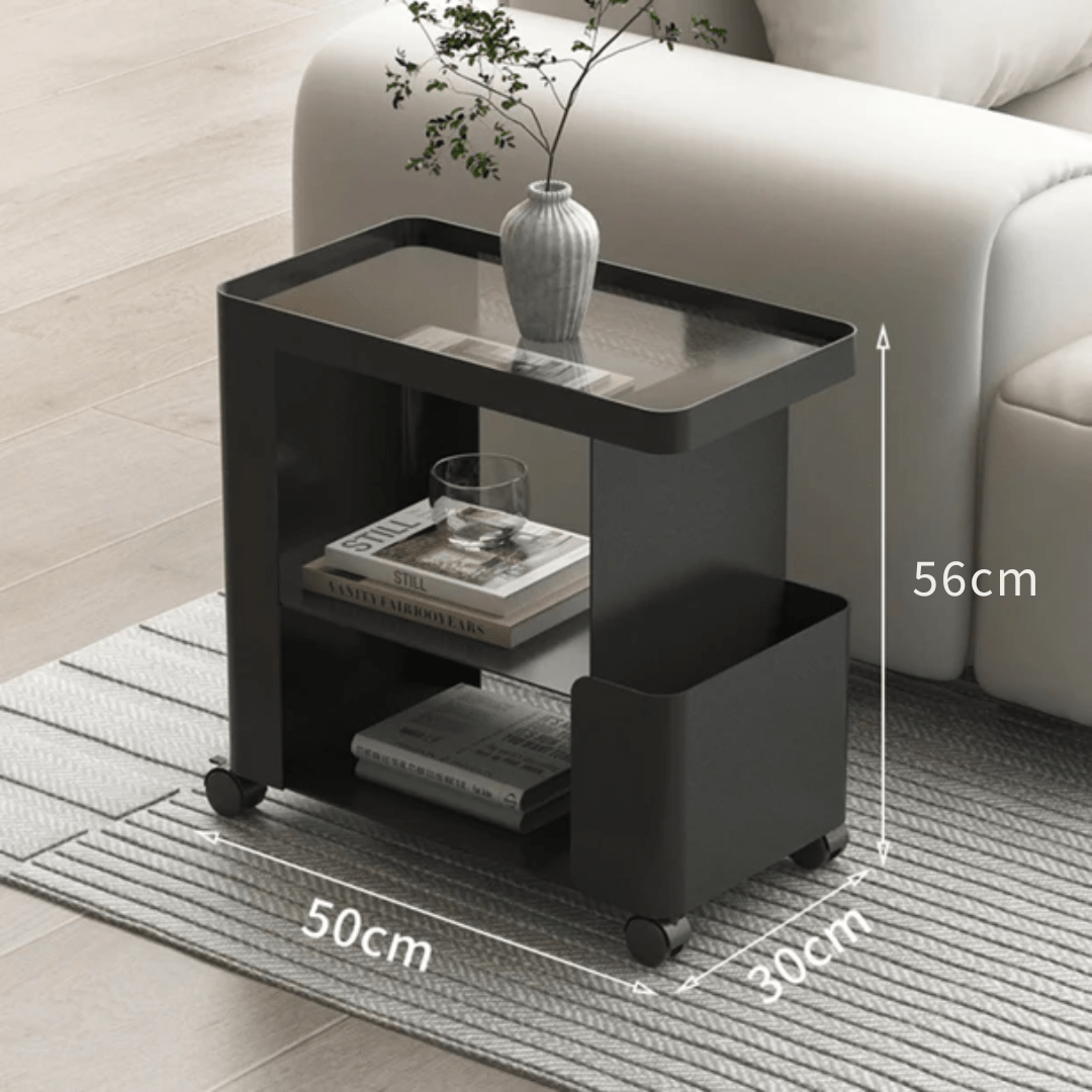 Multi-Functional 3-Tier Compact Bedside Table with Storage Shelves & Wheels