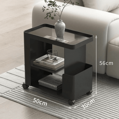 Multi-Functional 3-Tier Compact Bedside Table with Storage Shelves & Wheels
