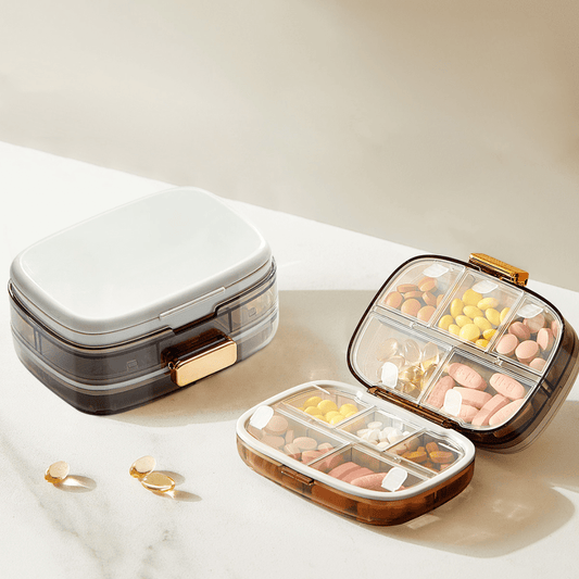 Three-Layer White Portable Weekly Pill Organizer Box with Moisture Seal