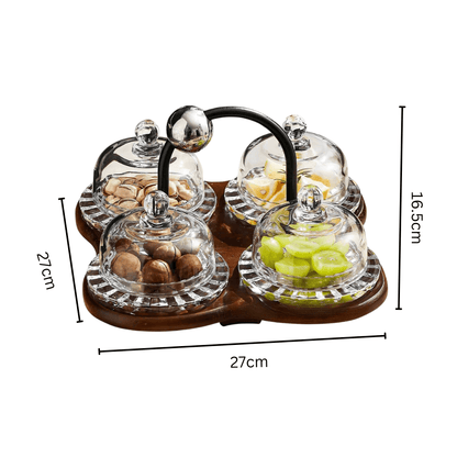 Elegant Multi-Dome Glass Snack Tray with Wooden Base Set