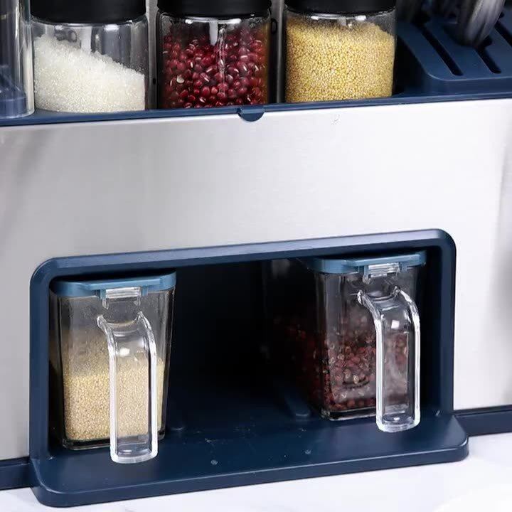 Multi-Functional Stainless Steel Kitchen Rack with Chopstick & Spice Holders