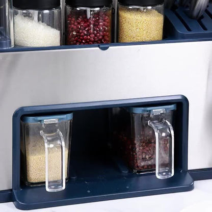 Multi-Functional Stainless Steel Kitchen Rack with Chopstick & Spice Holders