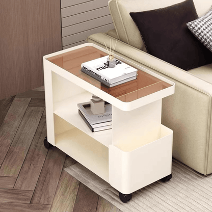 Multi-Functional 3-Tier Compact Bedside Table with Storage Shelves & Wheels
