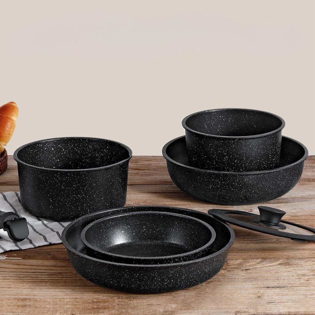 Maifan Stone Nonstick Cookware Set with Detachable Handles (11 Piece)