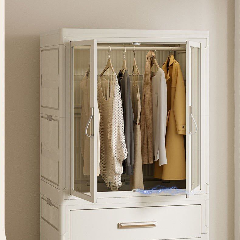 Foldable Storage Wardrobe with 2 Cabinets & 1 Drawer