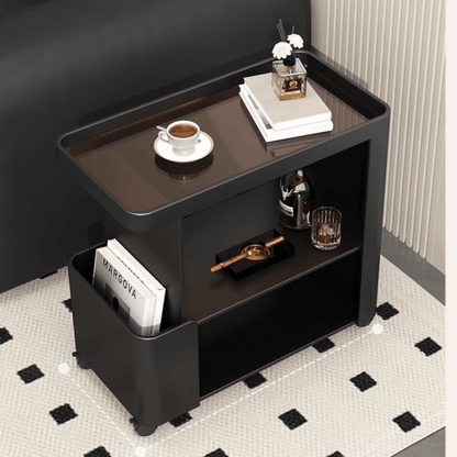 Multi-Functional 3-Tier Compact Bedside Table with Storage Shelves & Wheels