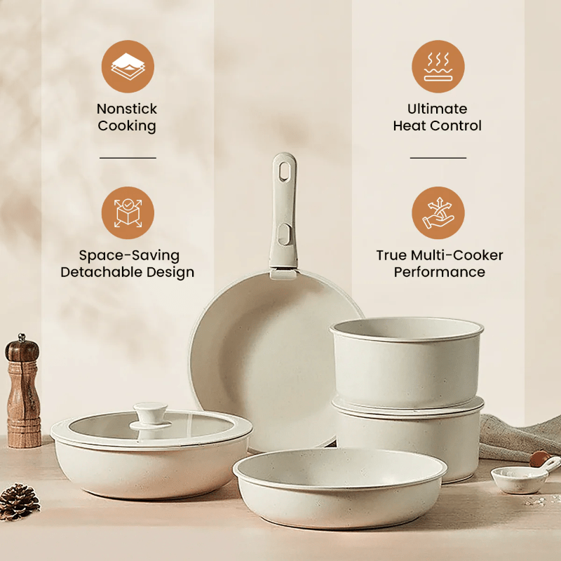 Maifan Stone Nonstick Cookware Set with Detachable Handles (11 Piece)