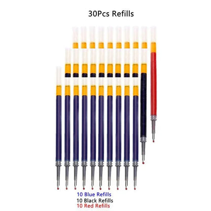 13/30pcs Retractable Gel Pens Set – Black, Red & Blue Ink Ballpoint Pens for School & Office Writing
