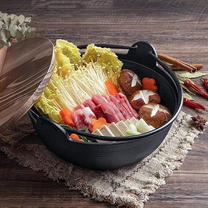 Multi-Use Cast Iron Miso Soup Pot with Wooden Lid(24.5cm)