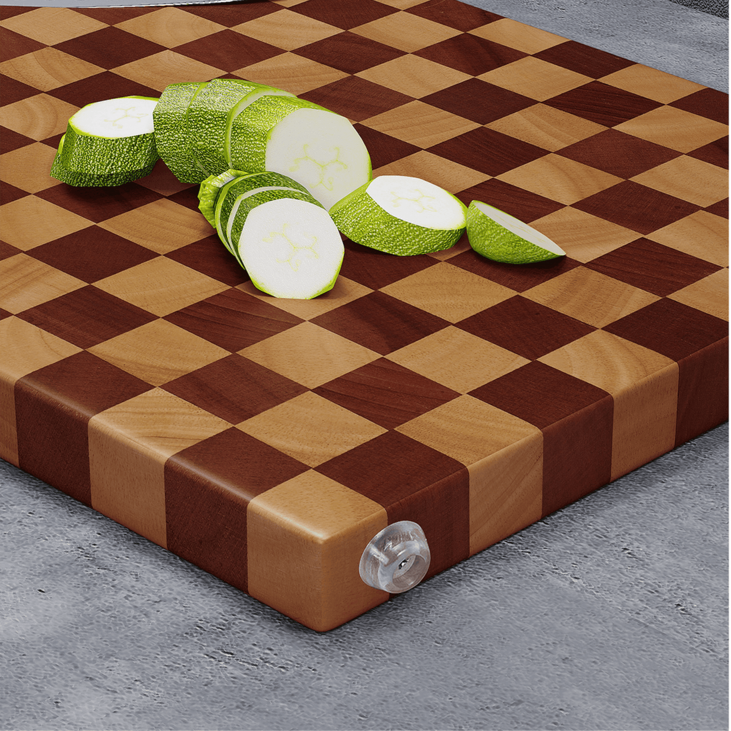 Double-Sided Rubber Wood Cutting Board with Chess Grid Design (40 cm)