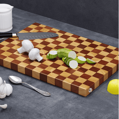 Double-Sided Rubber Wood Cutting Board with Chess Grid Design (40 cm)