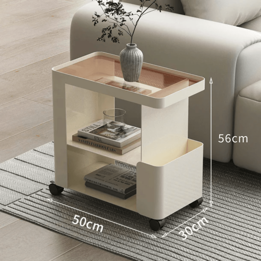 Multi-Functional 3-Tier Compact Bedside Table with Storage Shelves & Wheels