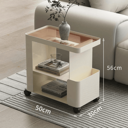 Multi-Functional 3-Tier Compact Bedside Table with Storage Shelves & Wheels