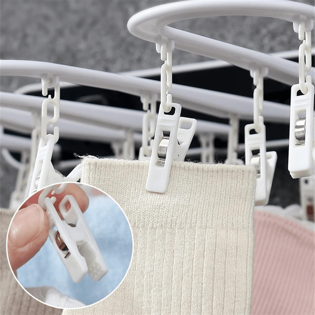 Multi-Purpose Wall Mounted Foldable Drying Hanger with 24 Clips