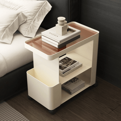 Multi-Functional 3-Tier Compact Bedside Table with Storage Shelves & Wheels