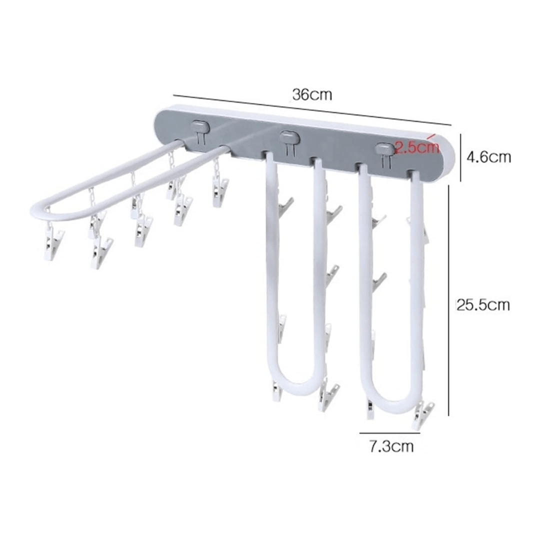 Multi-Purpose Wall Mounted Foldable Drying Hanger with 24 Clips