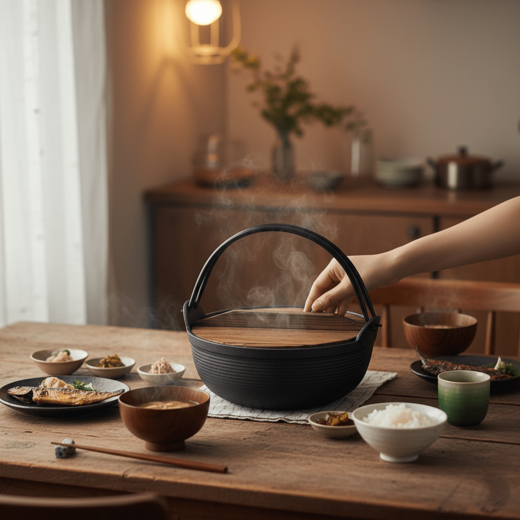 Multi-Use Cast Iron Miso Soup Pot with Wooden Lid(24.5cm)
