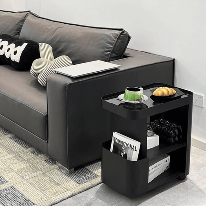 Multi-Functional 3-Tier Compact Bedside Table with Storage Shelves & Wheels