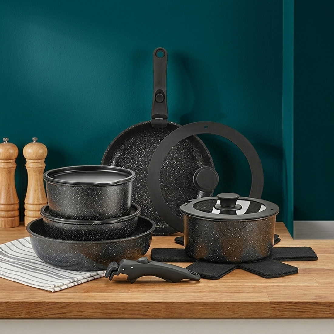 Maifan Stone Nonstick Cookware Set with Detachable Handles (11 Piece)