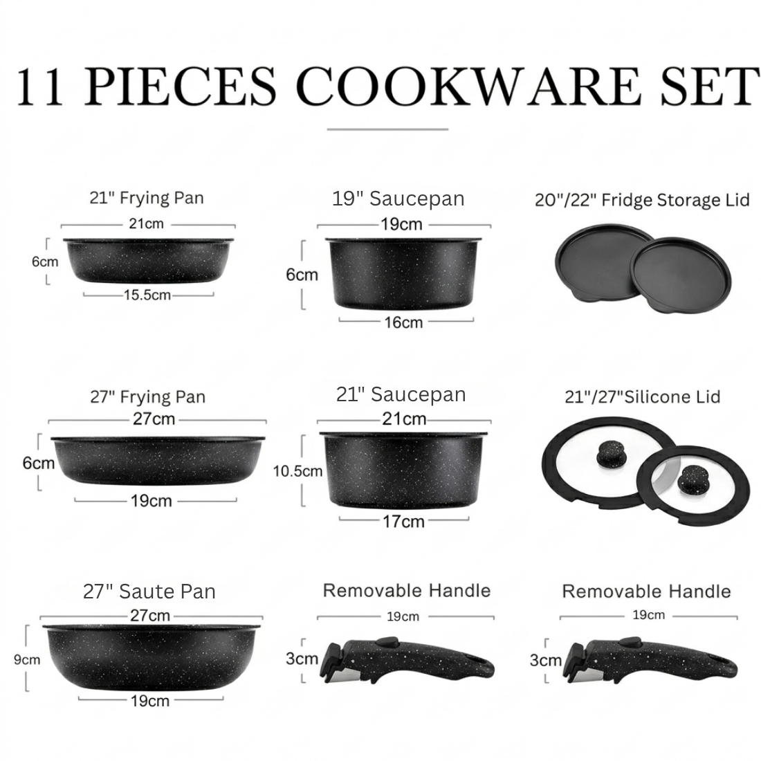 Maifan Stone Nonstick Cookware Set with Detachable Handles (11 Piece)