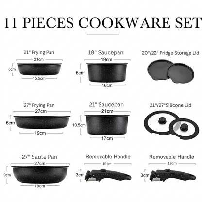 Maifan Stone Nonstick Cookware Set with Detachable Handles (11 Piece)