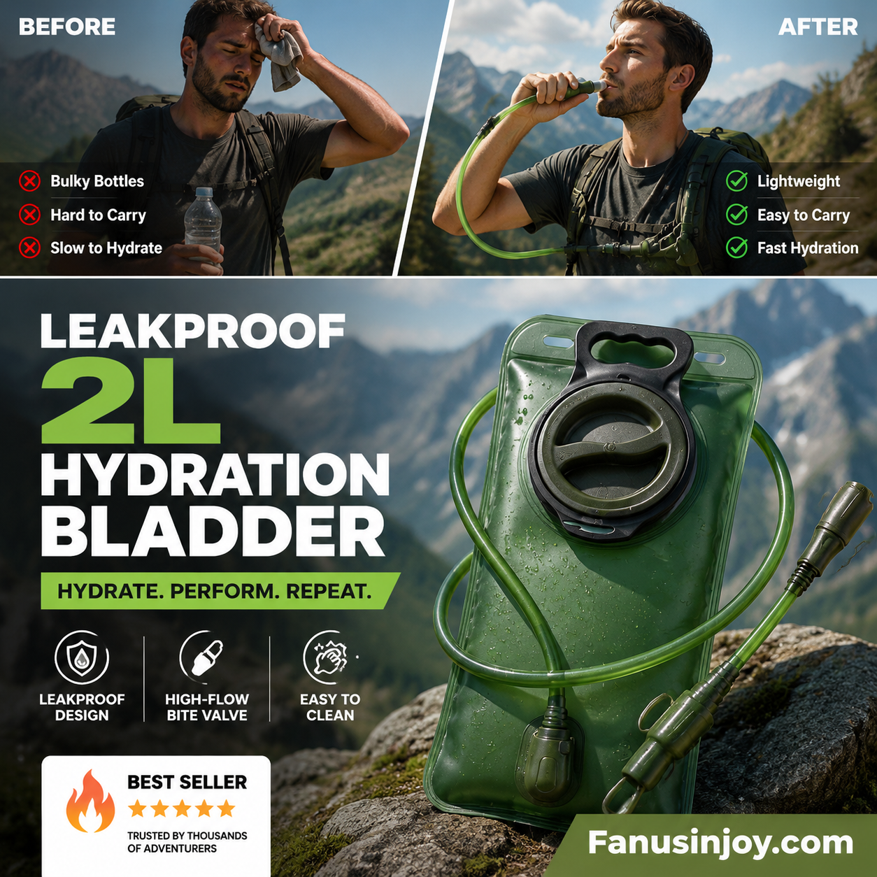 🔥50% Surprise Discount！🏕️Hydrate anytime, anywhere！💦2L Hydration Bladder with Quick-Release Tube