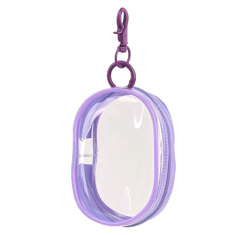 Portable Mini Clear Zipper Storage Bag With Keychain Makeup Brush Travel Cosmetics Organizer Case Cute Pvc Dustproof Bags Tool