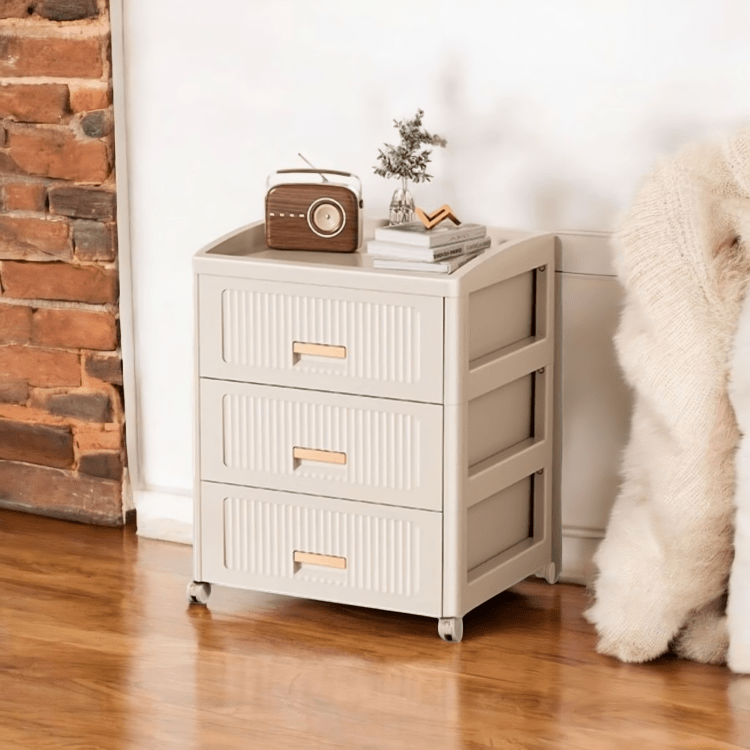 Plastic 3-Layer Drawer Storage Cabinet with Wheels