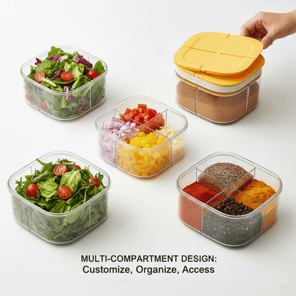 4-Grid Airtight Food Prep & Spice Container